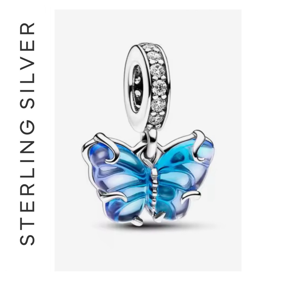🌟 S925 Sterling Silver Murano Glass Butterfly Charm